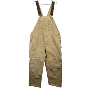 VTG Carhartt Overalls Double‎ Knee Bib Tan Duck Canvas Unlined Work 46x27 Actual